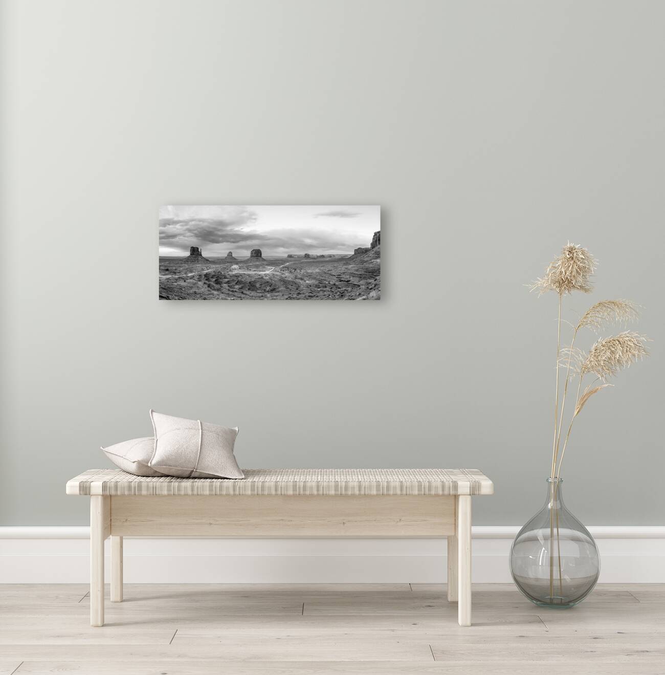 Evening At Monument Valley Pano Grayscale Reproduction