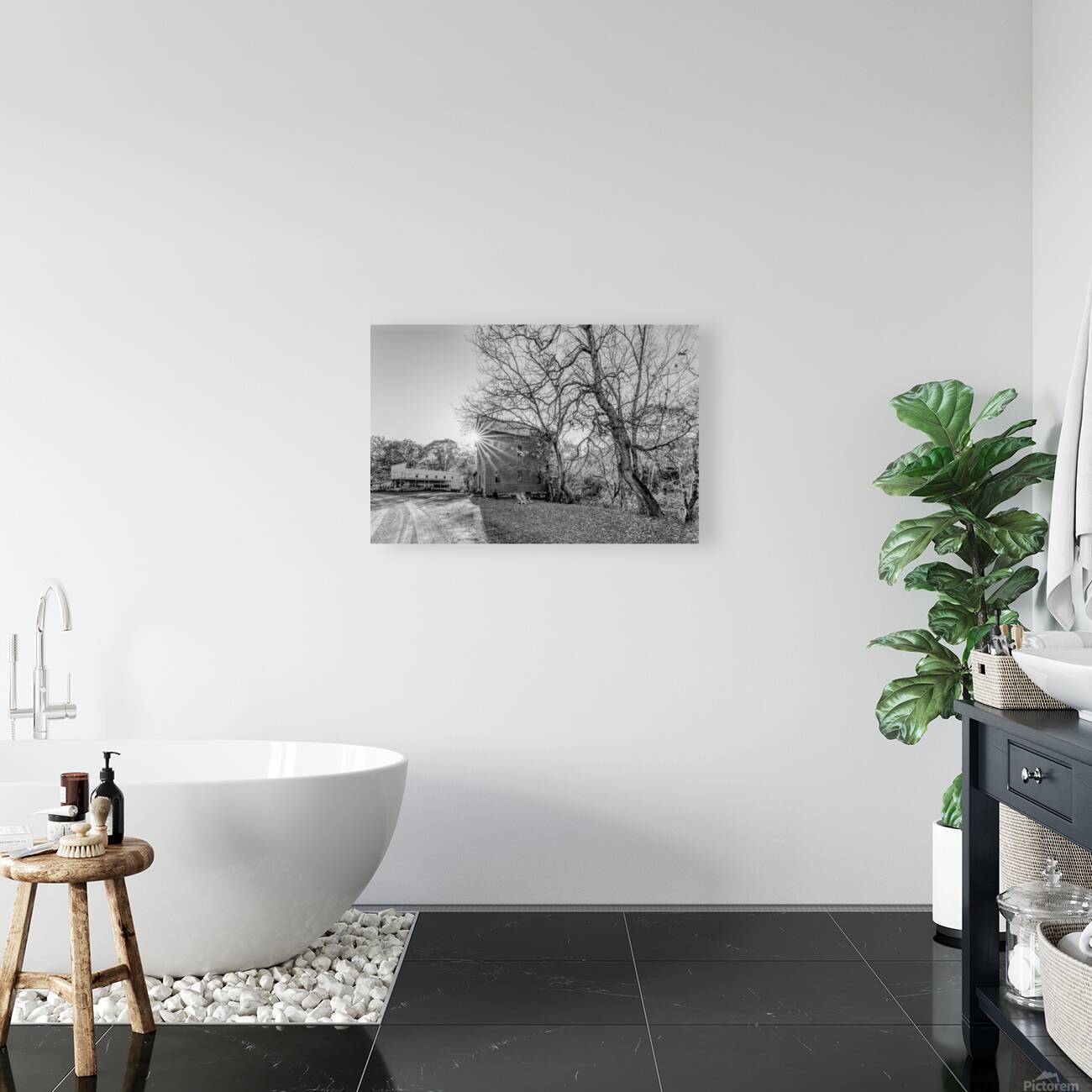 Evening Sunburst Topaz Mill Grayscale Reproduction