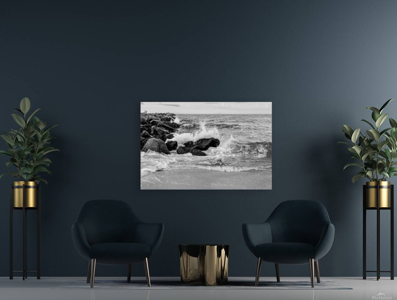 Wave Splashes Perdido Jetty Grayscale Reproduction