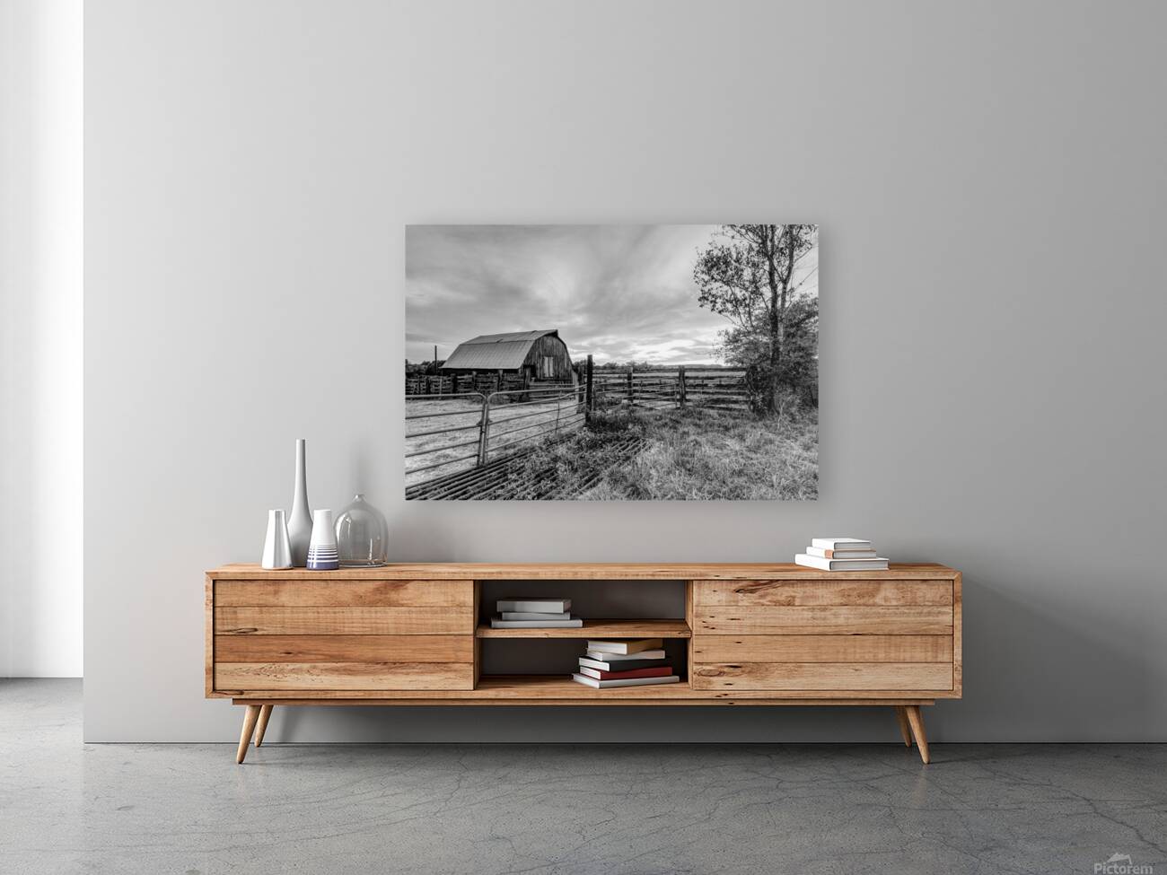 Ozarks Barn October Sunset Grayscale Reproduction