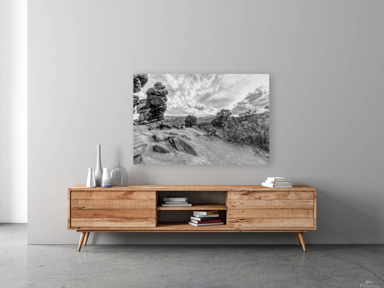 Pikes Peak View Behind Siamese Twins Grayscale Reproduction