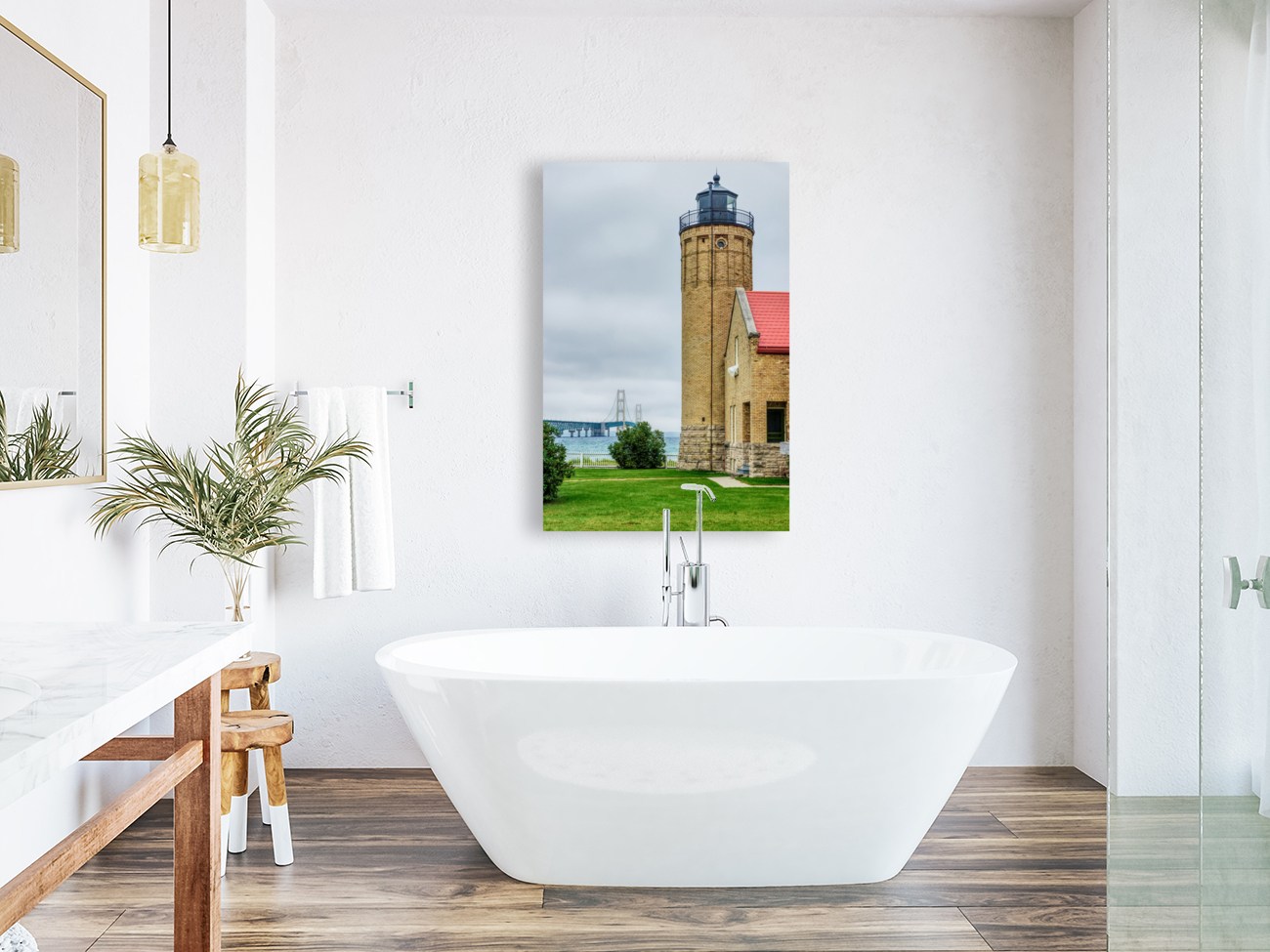 Mackinac Bridge And Lighthouse Reproduction