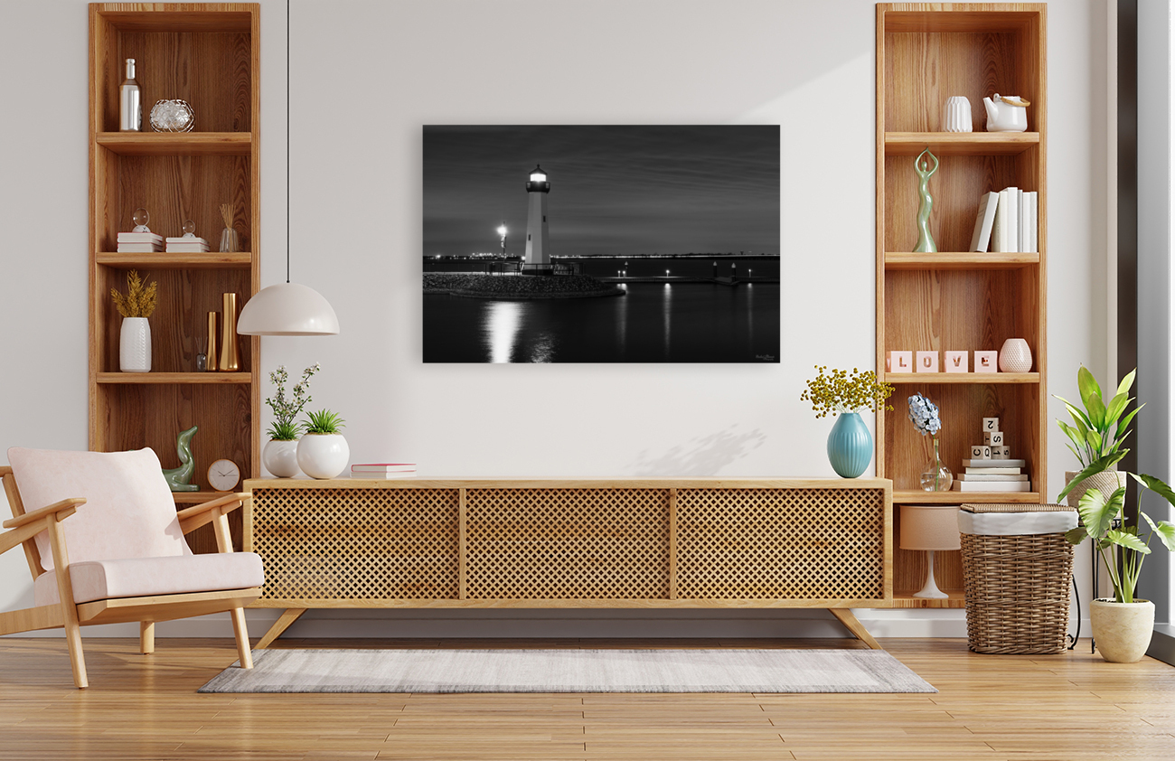 Texas Harbor Lighthouse Grayscale Reproduction