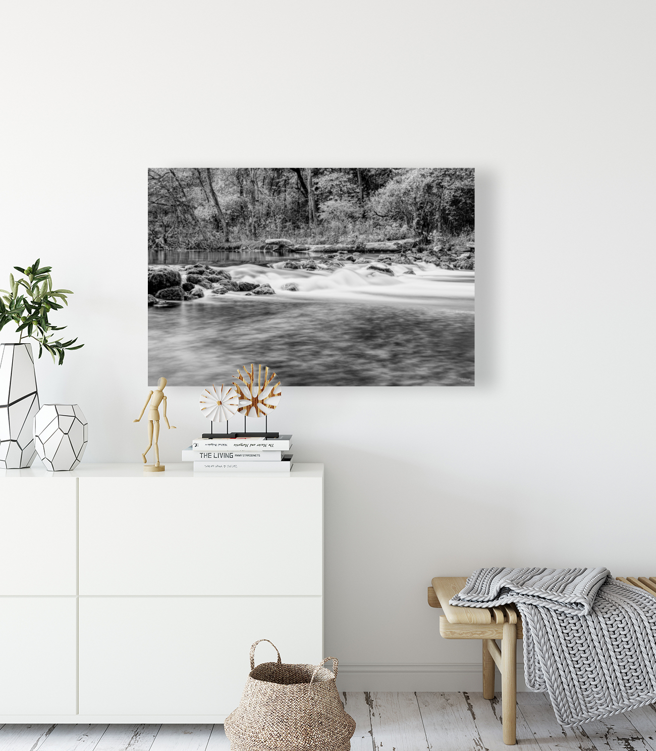 Bennett Spring State Park Rapids Grayscale Reproduction