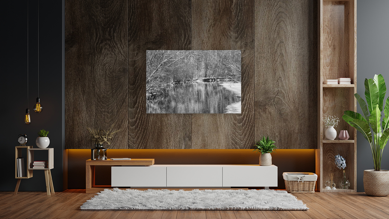 Finley River Snowfall Grayscale Reproduction