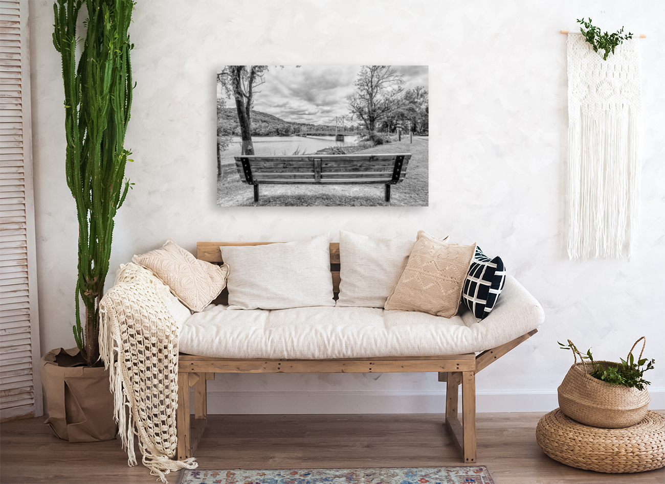 Bench View Beaver Bridge Grayscale Reproduction