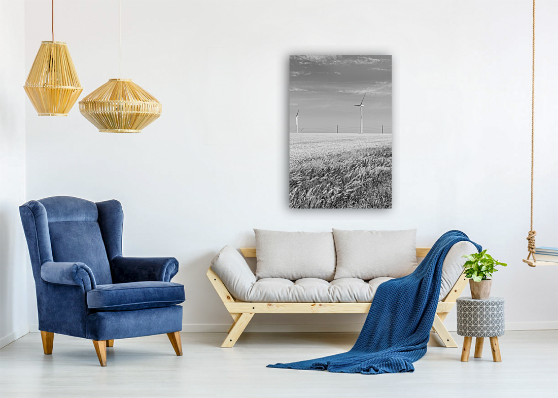 Two Windmill Turbines Grayscale Reproduction