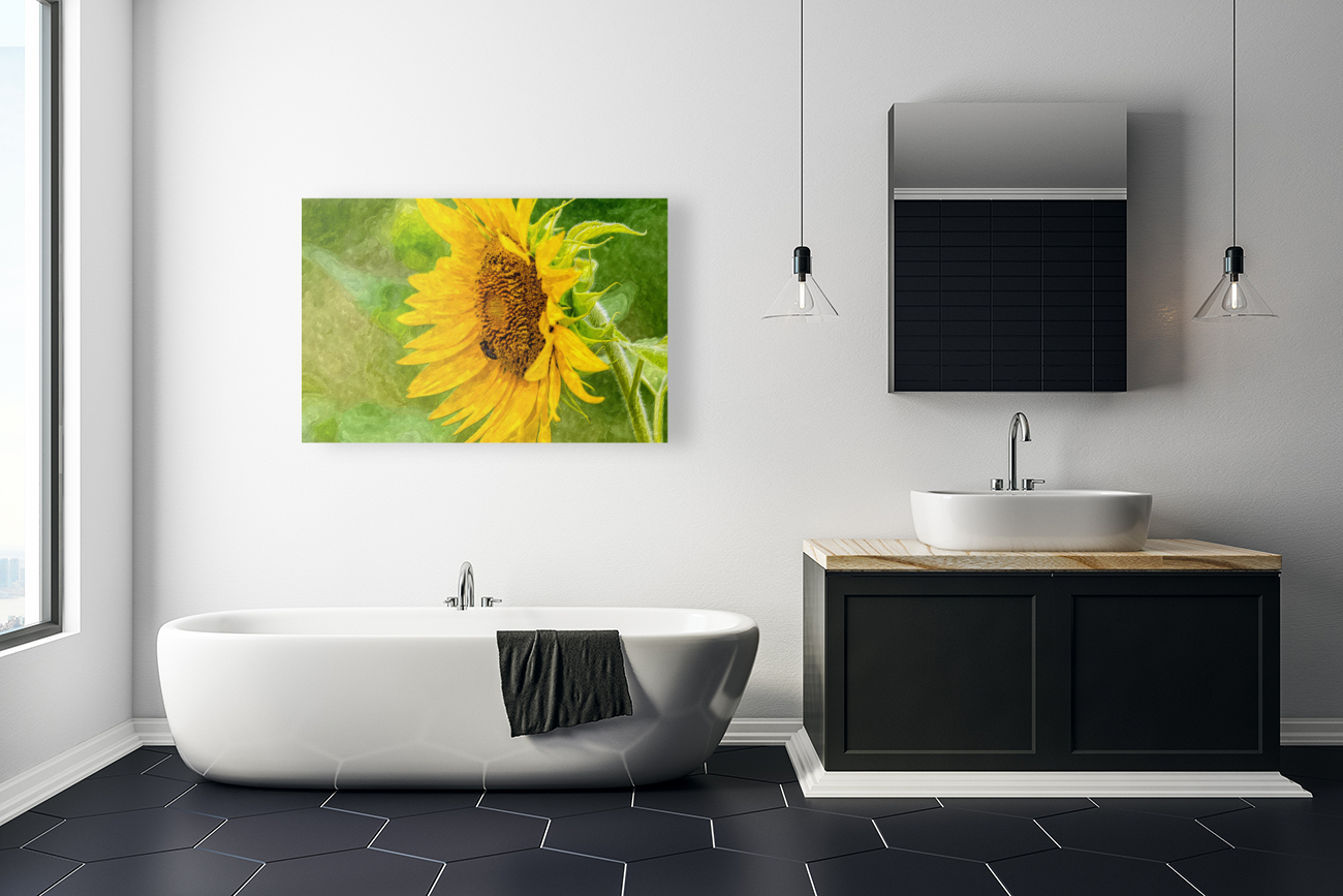 Bee And Sunflower Painterly Reproduction