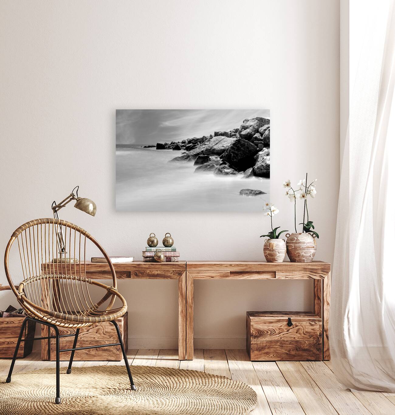 Shell Island Jetty Moving Waves Grayscale  Reproduction