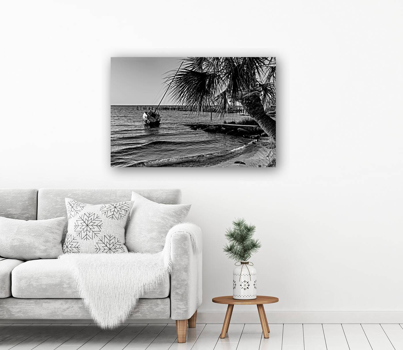 Gulf Breeze Evening Sailboat Grayscale Reproduction
