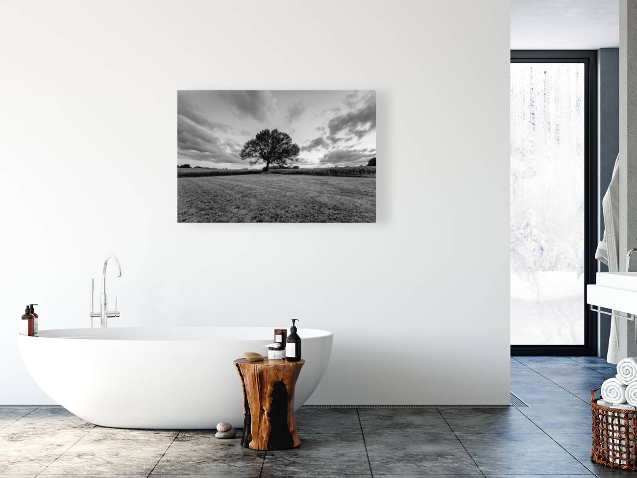 Oak Tree Farm Sunset Grayscale Reproduction