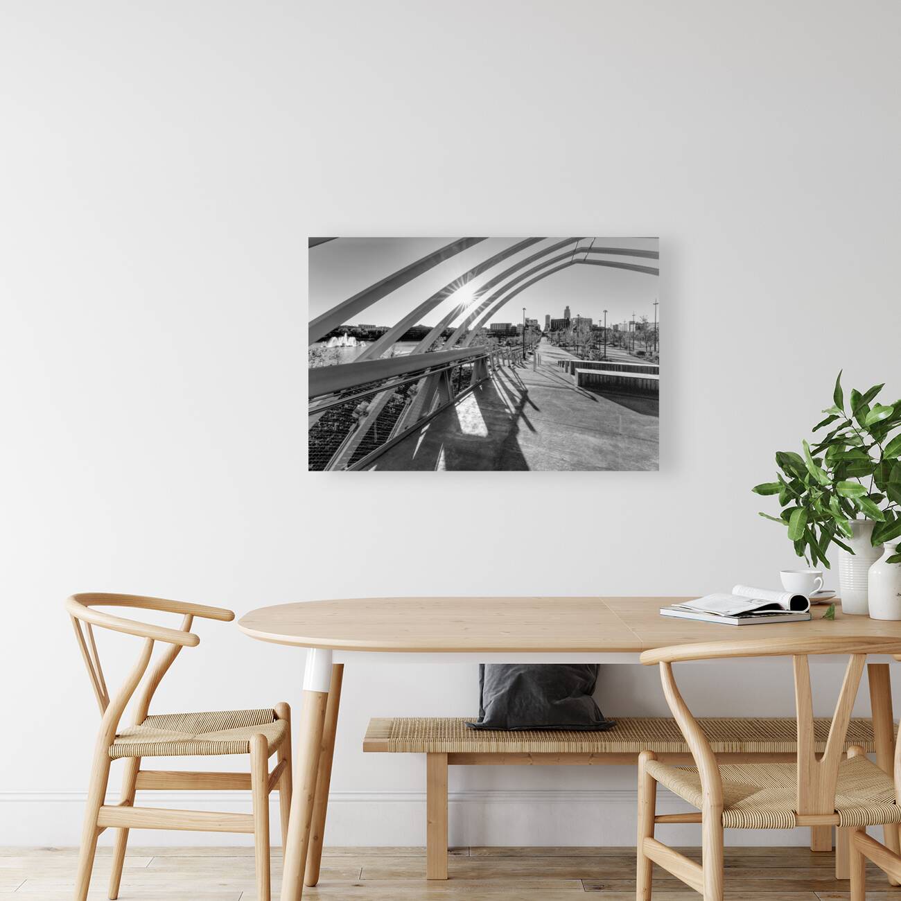 Omaha Farnam Pier Evening Sunburst Grayscale Reproduction