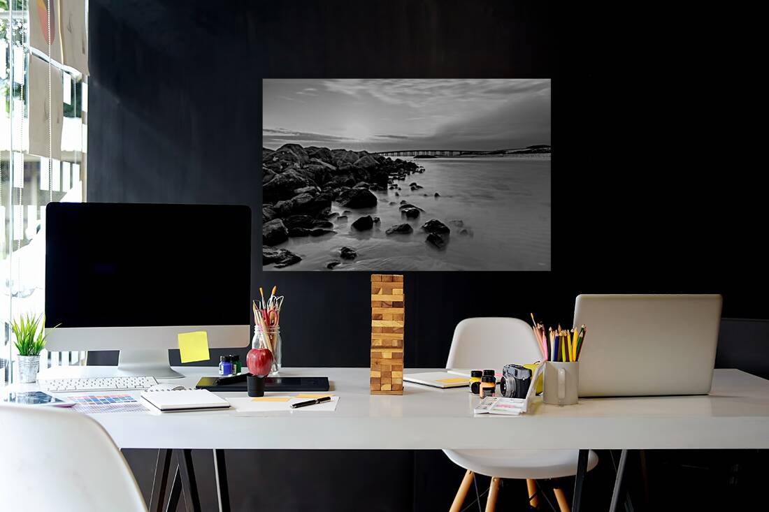 Destin Rock Jetty Smooth Sunset Grayscale Reproduction