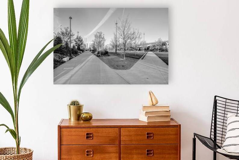Omaha Riverfront Park Sidewalk Split Grayscale by Jennifer White