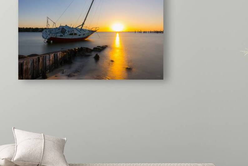 Gulf Breeze Silky Water Sunset Sailboat by Jennifer White