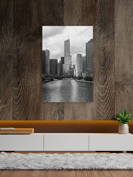 Trump Tower Chicago River Grayscale by Jennifer White