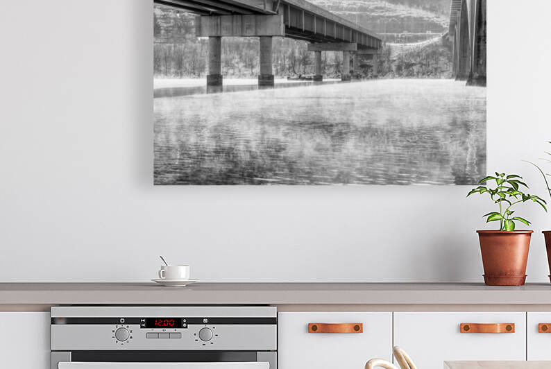 Winter Fishing At Branson Landing Bridge Grayscale by Jennifer White
