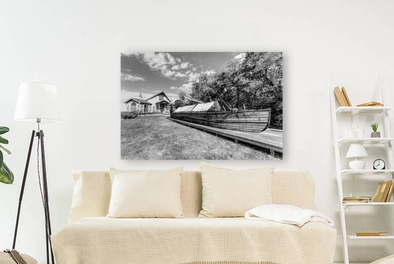 Lewis And Clark Boat Replica Grayscale by Jennifer White