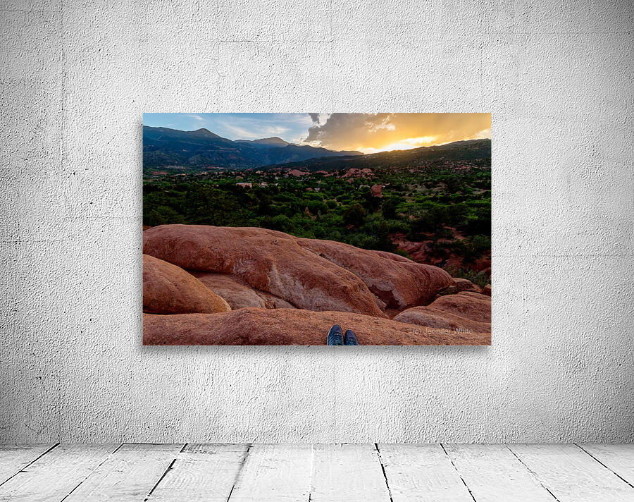Feet On The Mountain Ledge At Sunset Wall Preview