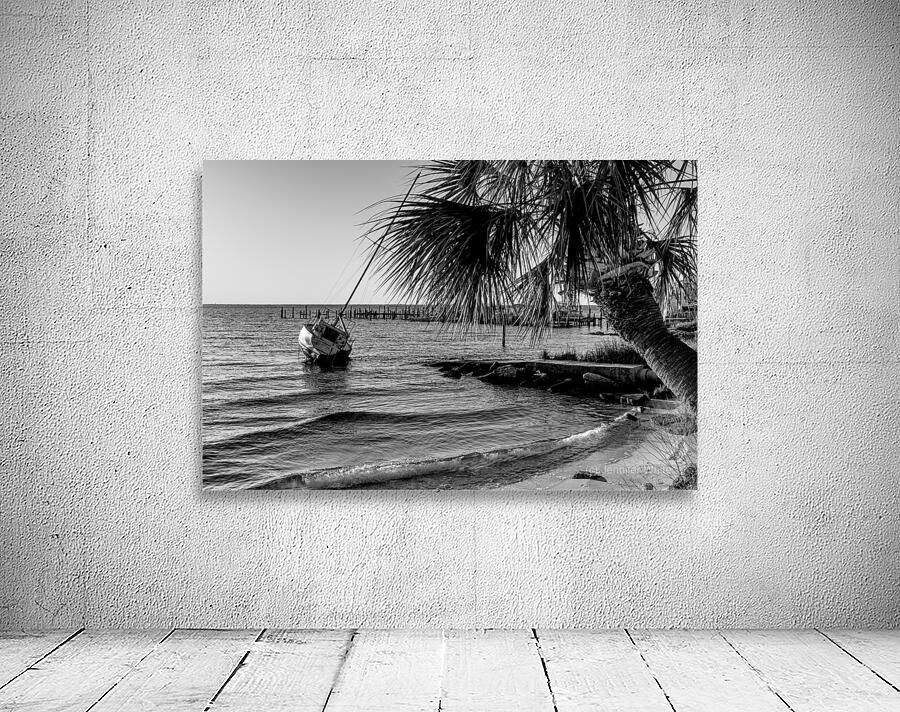 Gulf Breeze Evening Sailboat Grayscale Wall Preview