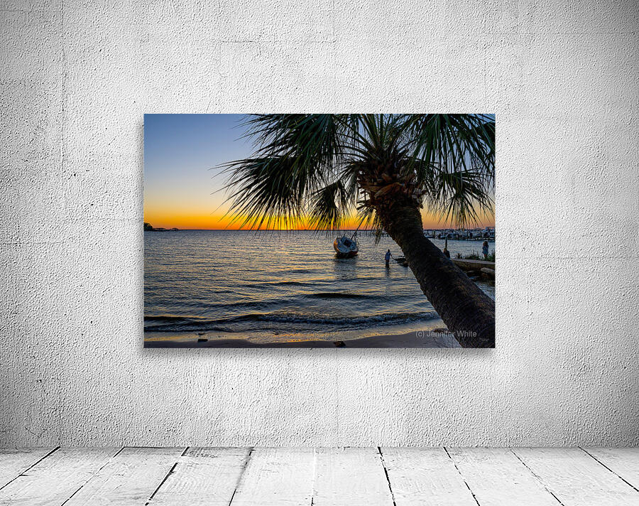 Gulf Breeze Palm Tree And Sailboat Sunset Wall Preview