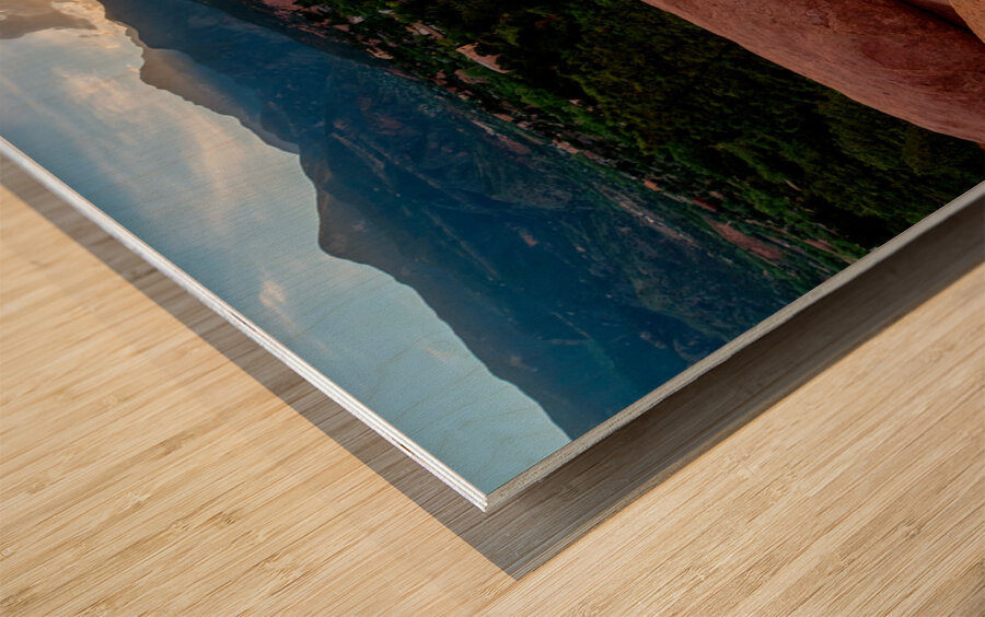 Feet On The Mountain Ledge At Sunset Wood print