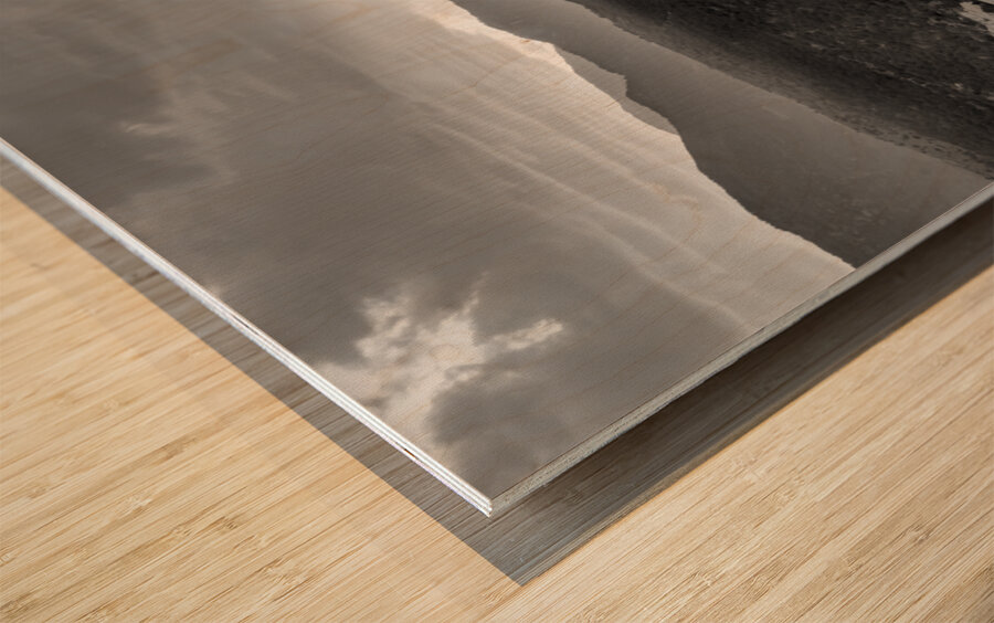 Pikes Peak Sunset Haze Grayscale Wood print