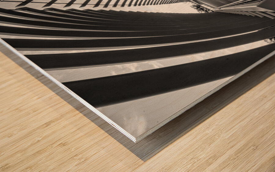 Sunrise Through The Farnam Pier Beams Grayscale Wood print