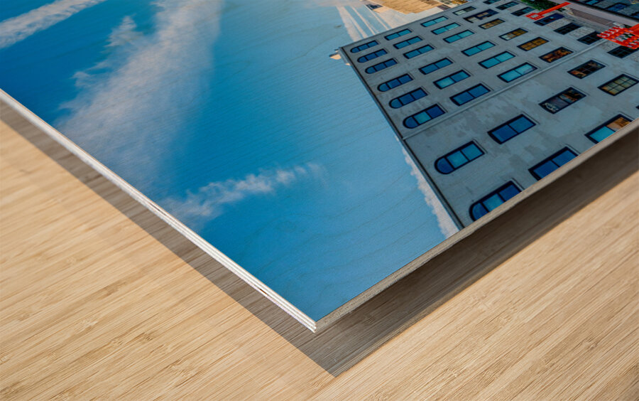 Contrails Over Gene Leahy Mall Park Wood print