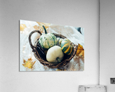 Three pumpkins in a basket Acrylic Print