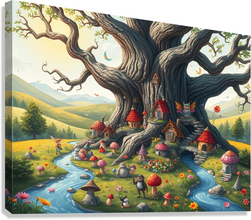 Enchanted Tree Village Canvas Print
