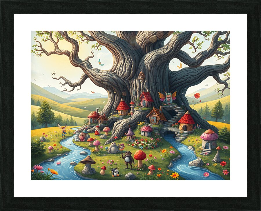 Enchanted Tree Village Picture Frame print