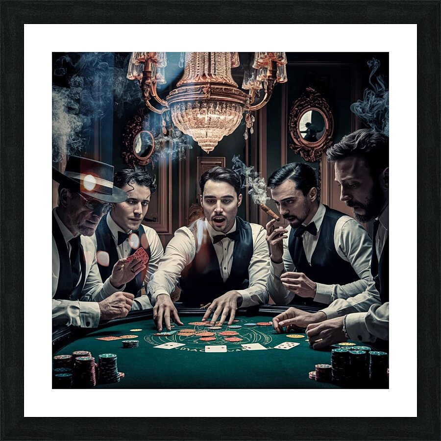 a captivating image of a group of five card playe Picture Frame print