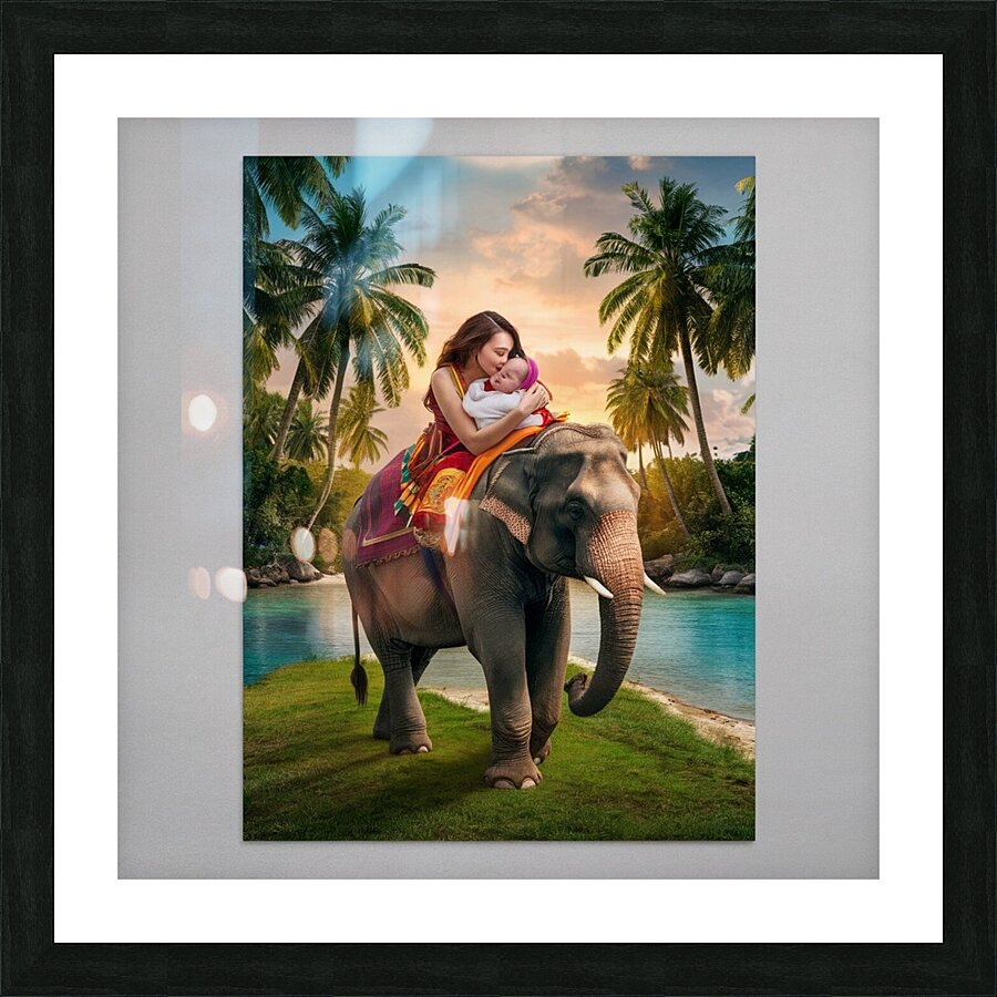 a captivating image of a woman lovingly cradling Picture Frame print