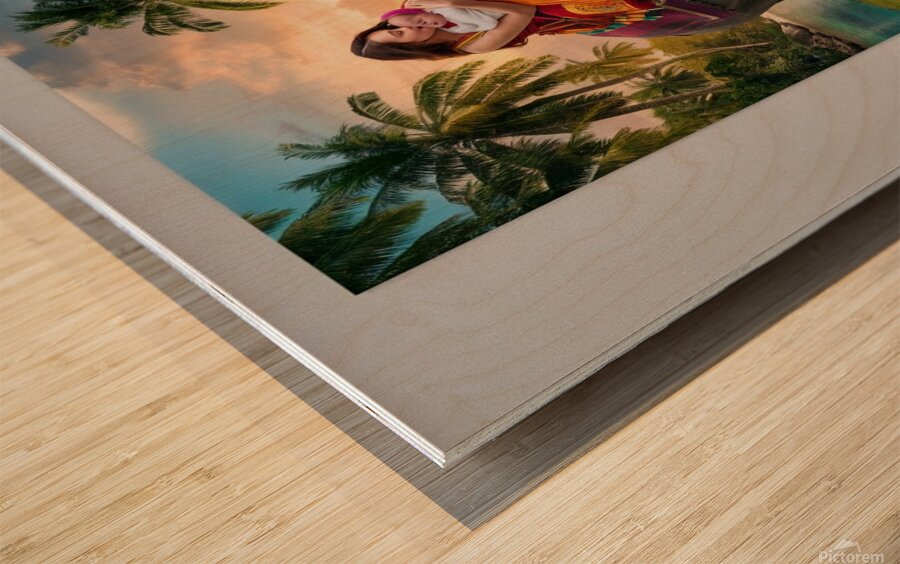 a captivating image of a woman lovingly cradling Wood print