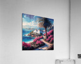 Tranquil coastal scene A tall palm tree stands prominently on the beach Acrylic Print