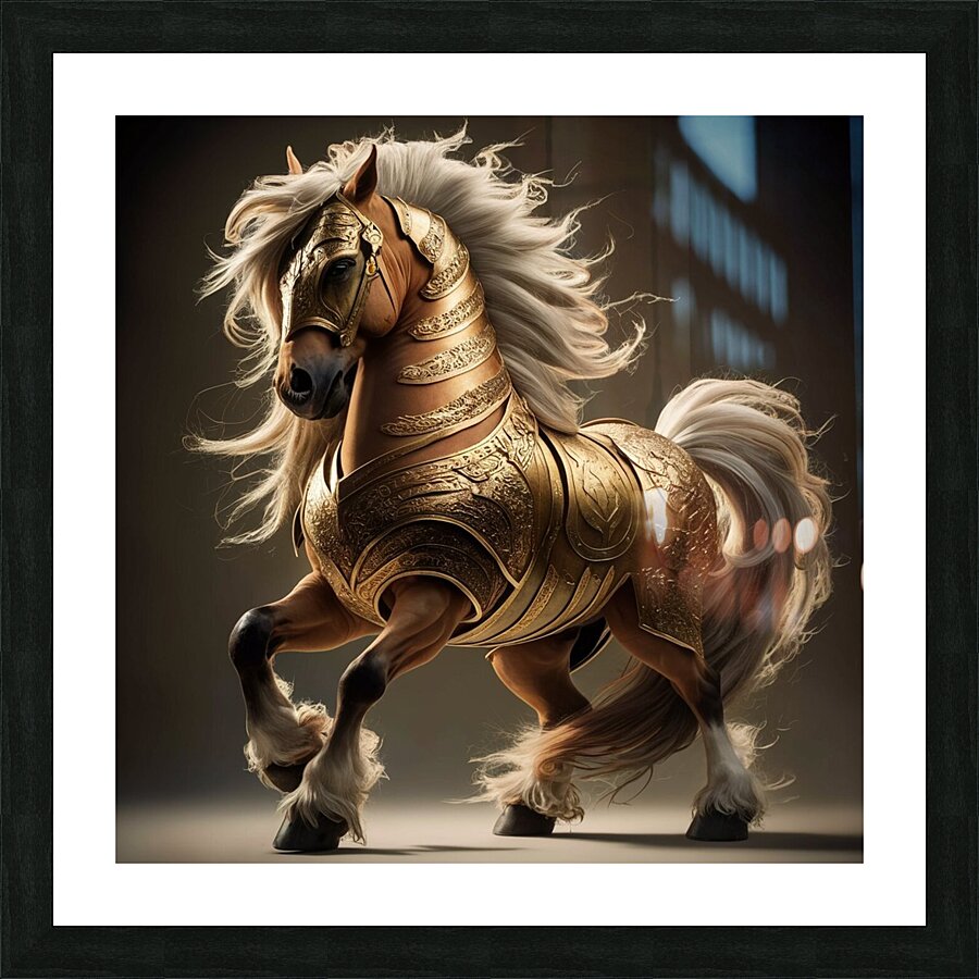 High resolution drawing of a majestic horse with a white mane Picture Frame print