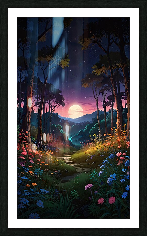 A forest full of vibrant flowers and lush greenery Picture Frame print