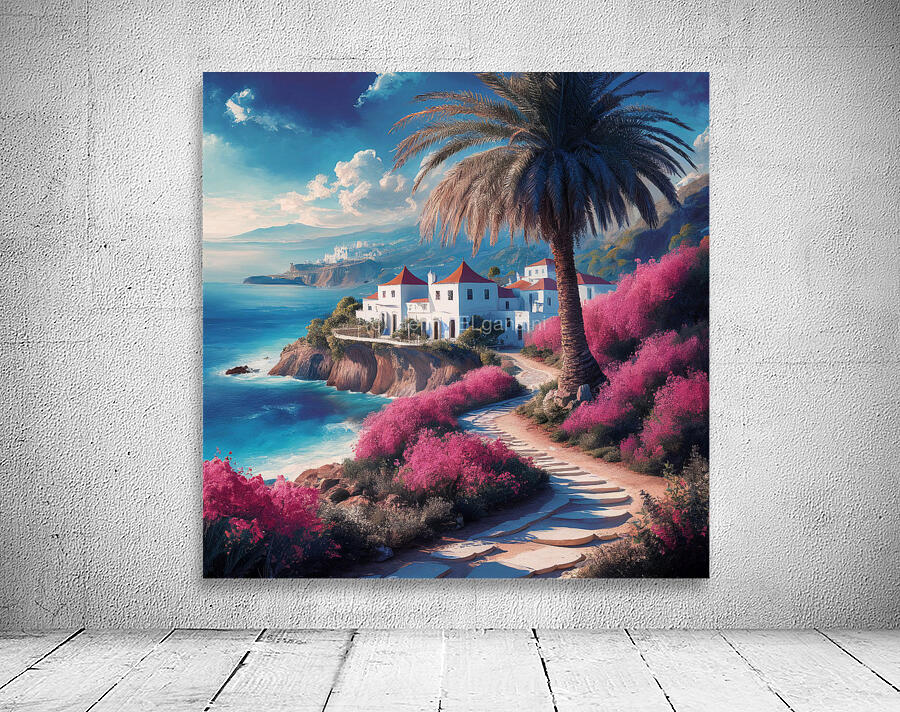 Tranquil coastal scene A tall palm tree stands prominently on the beach Wall Preview