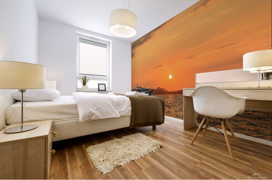 Ship sailing at sunset Mural print