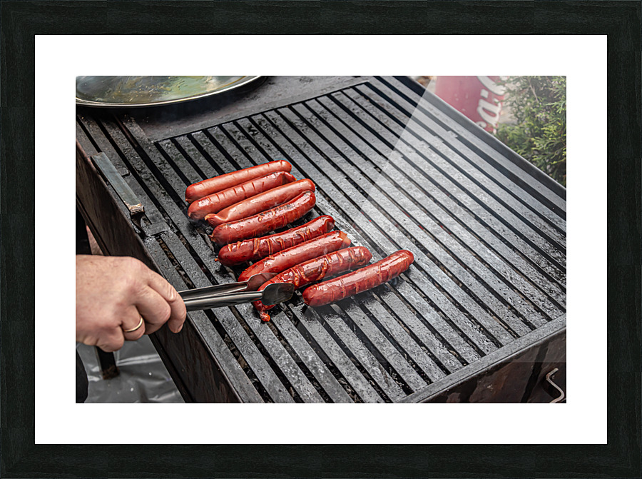 Frying sausages Picture Frame print