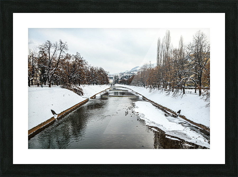 Miljacka river in winter Picture Frame print