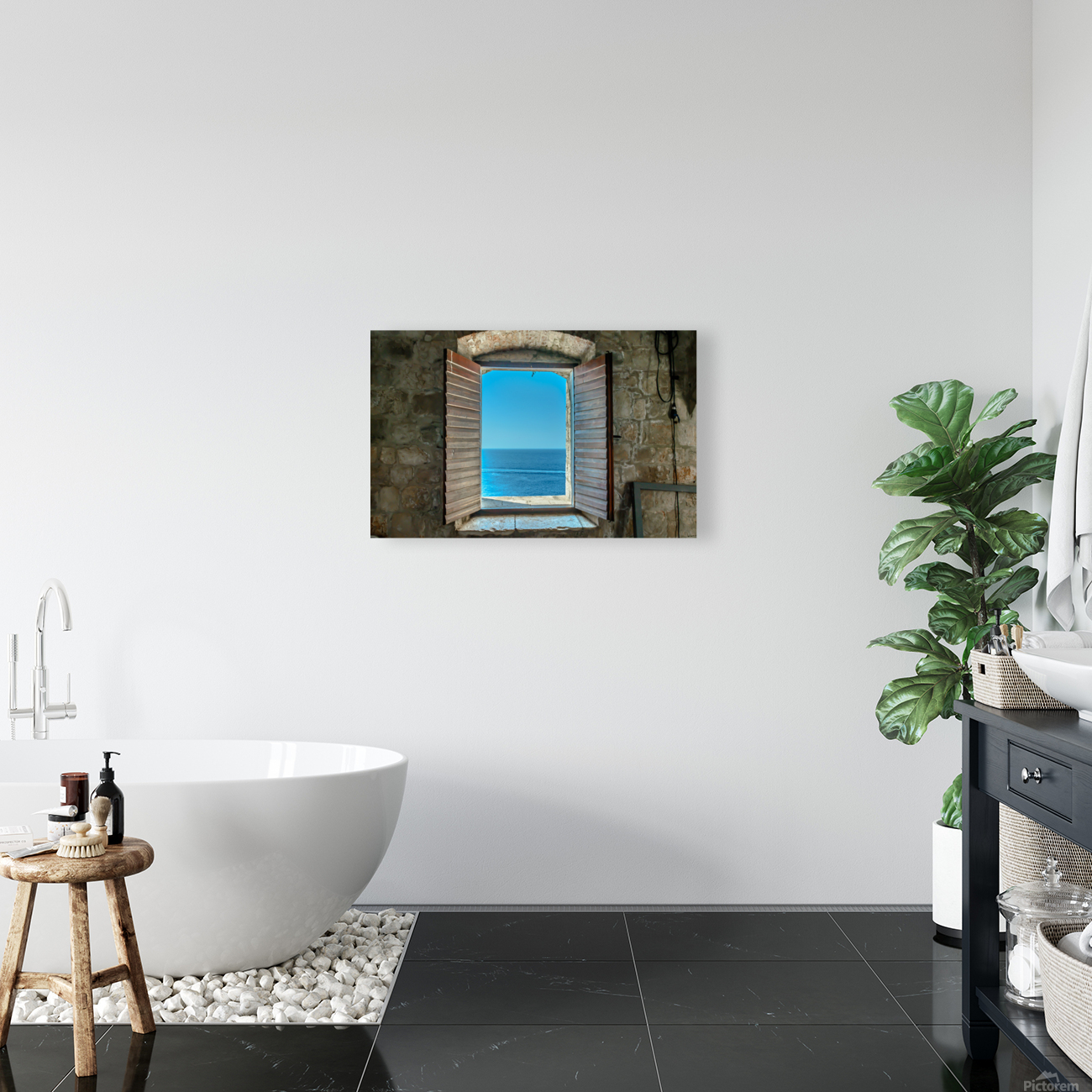 View through open window Reproduction