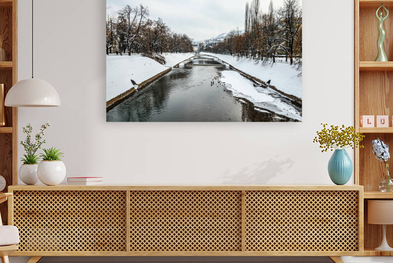 Miljacka river in winter Reproduction