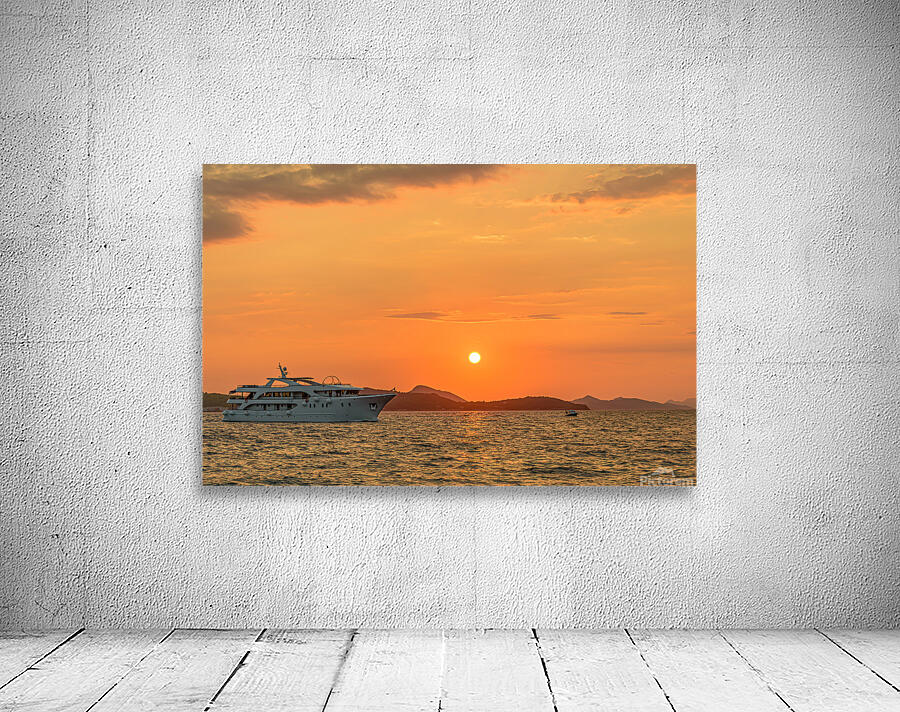 Ship sailing at sunset Wall Preview
