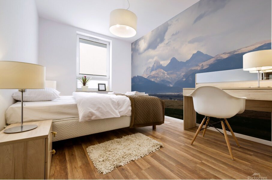 Tetons in clouds Mural print