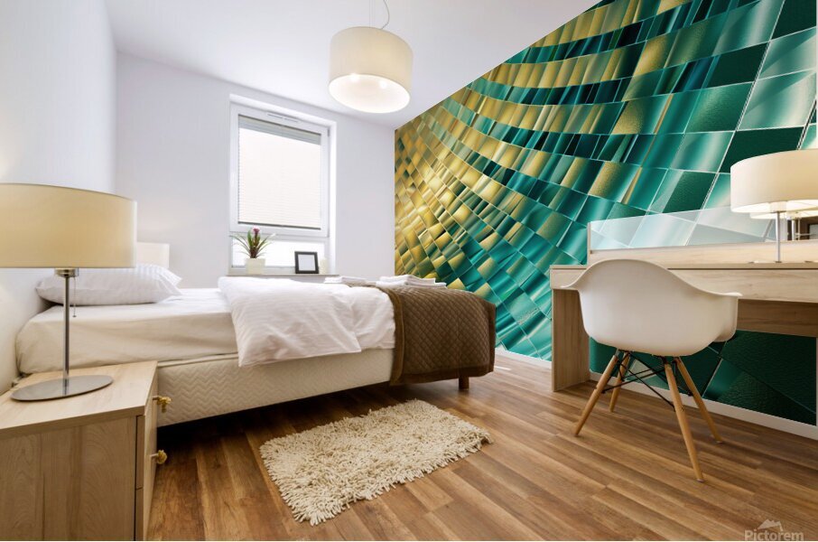 Abstract fractal background with golden and blue pattern Mural print