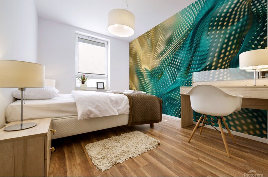 Abstract fractal background with golden and blue pattern Mural print