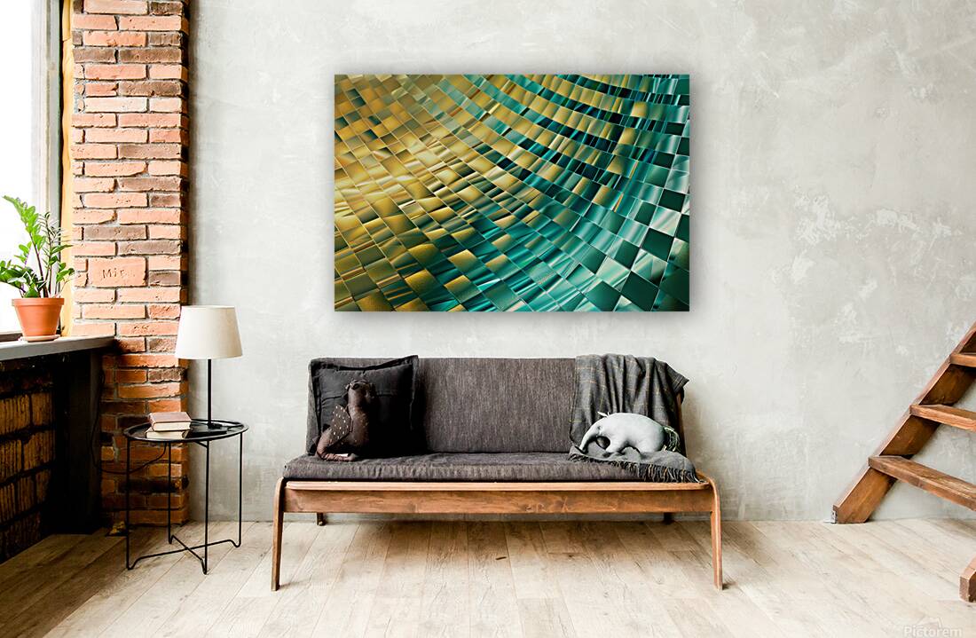 Abstract fractal background with golden and blue pattern Reproduction