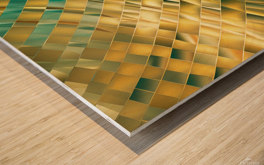 Abstract fractal background with golden and blue pattern Wood print